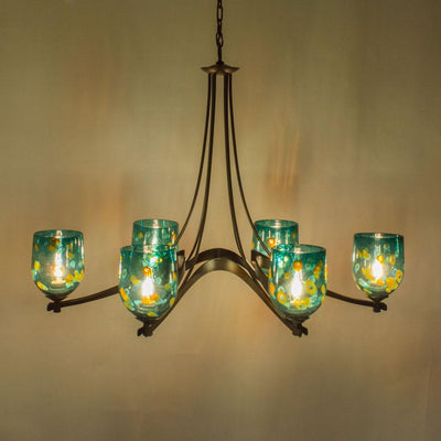 Image shows Emerald Ocean small straight dome shades with Dark Smoke metal finish