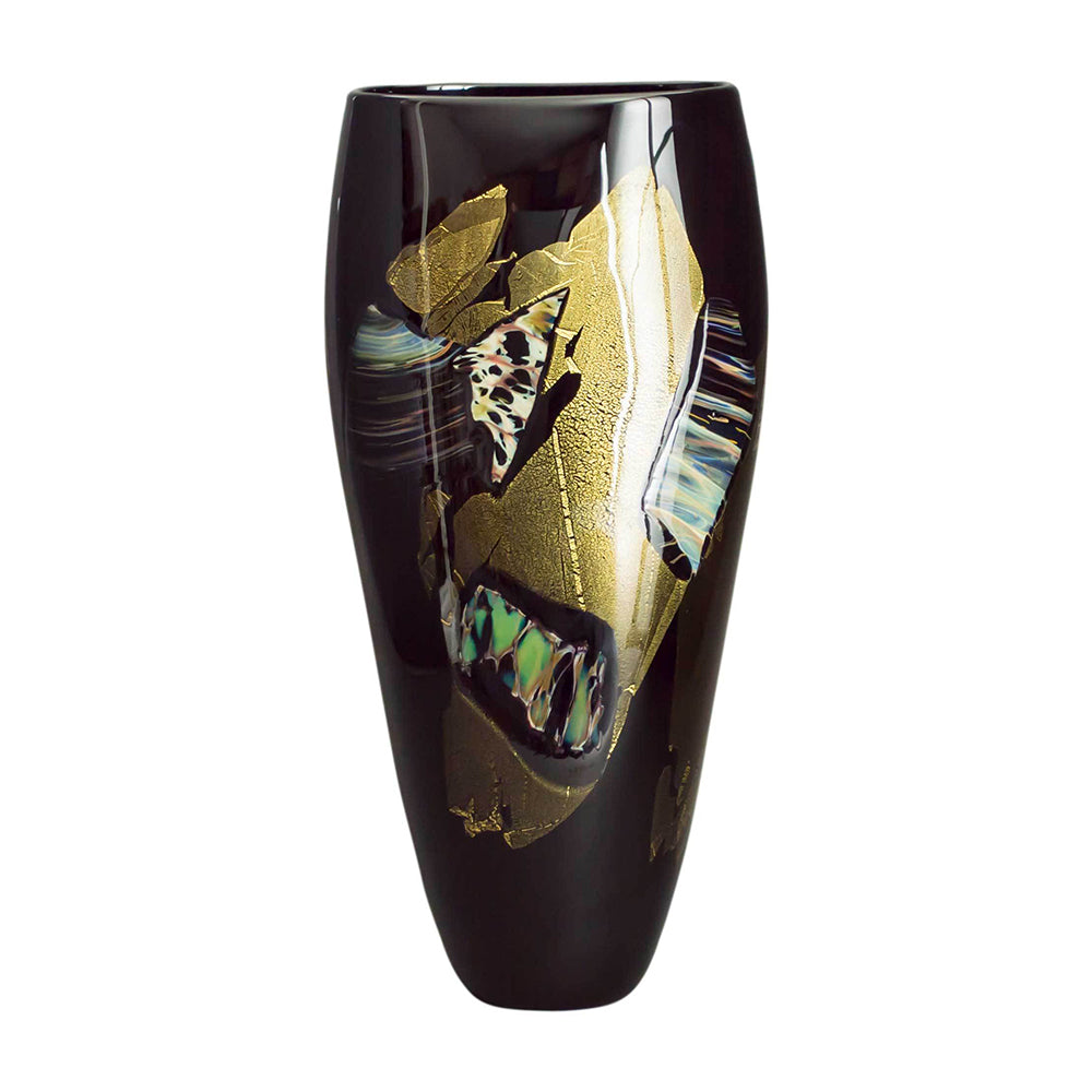 tall large black art glass vase handmade
