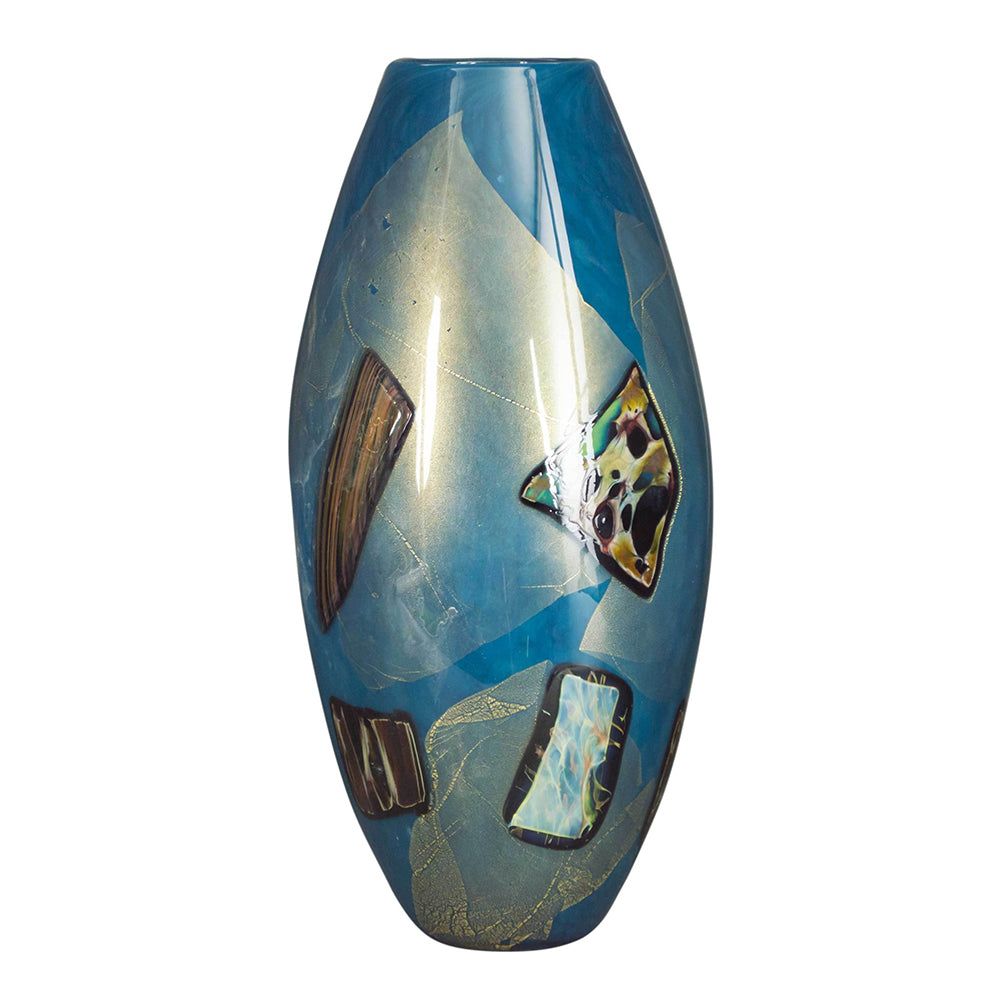blue art glass vase tall decorative
